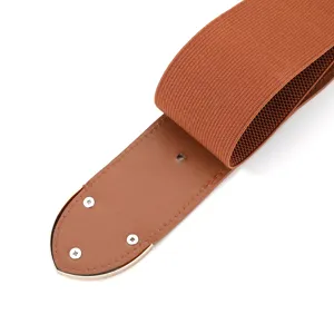 Women's elastic wide waist belt brown stretch waistband dress accessory detail view