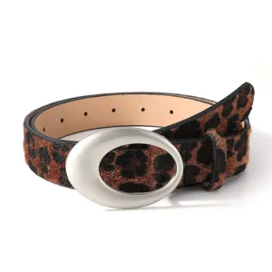 Retro Y2K Damen Leopardenmuster Gürtel mit stilvoller ovaler Metallschnalle Taille Accessoire.