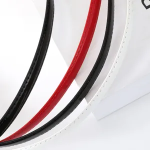 Women thin patent leather belt fashionable adjustable dress waist strap black red white