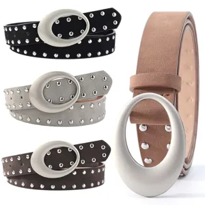 Women's Vintage PU Leather Belt Retro Metal Rivets Large Oval Buckle Casual Fashion Waist Belt For Jeans Daily Commuting