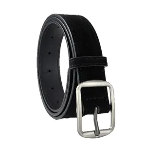Schwarzer Wildlederimitat Gürtel für Damen mit antikesilberner Schnalle, Jeans Accessoire.