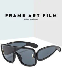 Futuristic cyberpunk oversized one-piece sunglasses trendy hip-hop black frame shades