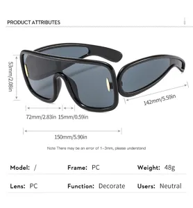 Cyberpunk wrap-around sunglasses with PC frame and large lenses for fashion style.