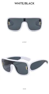 Trendy oversized futuristic cyberpunk sunglasses with white thick frames and dark lenses.