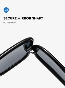 Close-up detail showing durable black sunglasses metal hinge and secure mirror shaft structure.