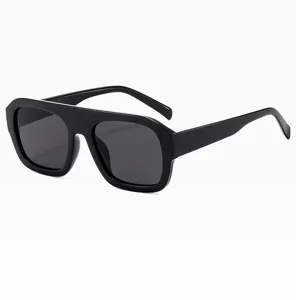 Chic black flat top sunglasses for women, trendy oversized square frame with UV protection.