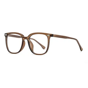 Monture de lunettes carrée marron TR90 anti-lumière bleue élégante avec rivets.
