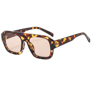 Stylish flat top square sunglasses for women, trendy tortoise shell UV protection shades.