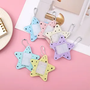 Lindo Portatarjetas de Acrílico en Forma de Estrella Con Cadena de Bolas Para Guardar Fotos de Ídolos Mini Llavero Decorativo