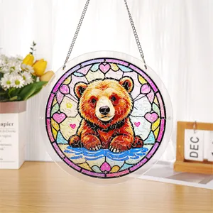 Decorazione sospesa acrilico acchiappasole orso in stile vetrata per casa e giardino