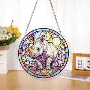 Decorazione Sospesa Finestra Acrilico Vetro Colorato Rinoceronte Puzzle Regalo Ideale