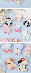 Joli ensemble de broches en acrylique de dessin animé, épingles d'animaux pour sacs.