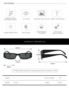 2025 Nuevas Gafas de Sol Cuadradas Pequeñas Unisex UV400 Protección Montura PC
