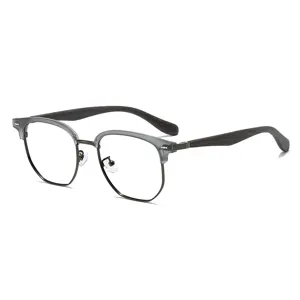 Gafas retro de media montura anti luz azul con patillas de madera para el uso diario.