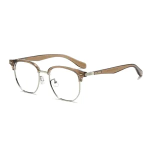 Gafas de miopía de media montura retro ultraligeras con patillas de madera.