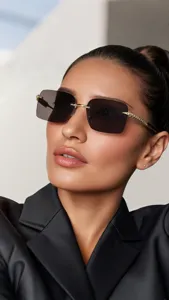 Retro eckige rahmenlose Sonnenbrille Damen Herren, Luxus Metall Barock Bügel, Farbverlauf.