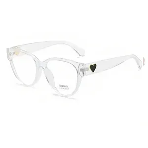 Clear Transparent Frame Glasses Women Fashion Cat Eye Eyeglasses with Black Heart Temple Detail
