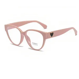 Pink cat eye glasses frame with cute black heart detail, stylish eyewear for daily wear.
