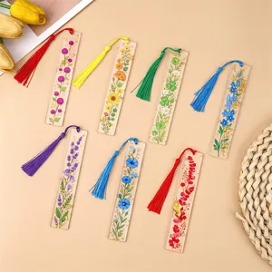 Creative Clear Acrylic Bookmark With Tassel Faux Dried Flower Gold Foil Printing Transparent Book Marks Decorative Reading Accessories Stationery Gifts