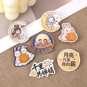 Cute Cartoon Acrylic Brooch Pin Creative Rabbit Moon Fairy Printed Badge For Kids School Bag Clothes Decorative Jewelry Gift
