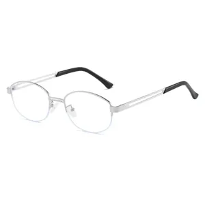 Silberne Halbrand Blaulichtfilter Brille Metall ovale Damenoptik Brillenrahmen Alltag