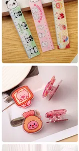 Kreatives Cartoon Acryl Lineal und Schreibwaren Clip Set, süße Schüler Lern und Bürobedarf.