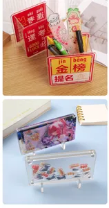 Creative acrylic pen holder and anime stationery gift set, cute student desk organizer.