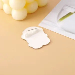 Cute cartoon dog acrylic brooch pin back view, sweet backpack badge fashion accessory.