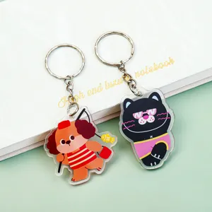 Mignon porte-clés en acrylique animal dessin animé chien chat sac pendentif