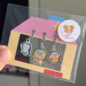 Süßes Anime Acryl Schlüsselanhänger Set mit Katze und Mädchen Cartoon Anhänger Karte.