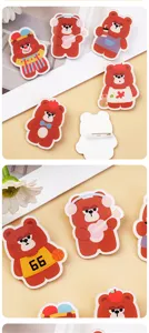 Cute cartoon bear acrylic brooch badge details, featuring various fun styles and designs.