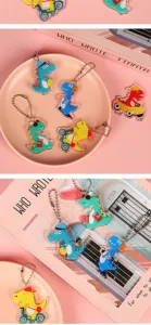 Süßer Acryl doppelseitiger Dinosaurier Schlüsselanhänger Cartoon Tasche Anhänger Auto.