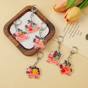 Simpatico Portachiavi in Acrilico con Cavallo Rosa dei Cartoni Animati Ciondolo con Testo di Benedizione Cinese Divertente Anello Portachiavi con Pellicola Protettiva Doppia Faccia