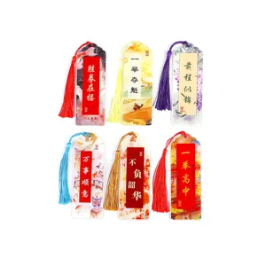 Chinesische Acryl Lesezeichen mit bunten Quasten, inspirierende Zitate für Prüfungen.
