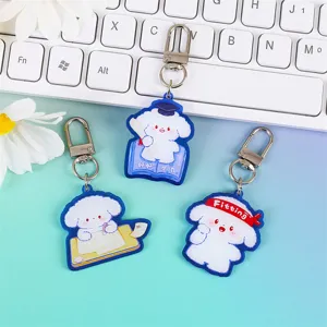 Cute cartoon puppy acrylic keychain set student motivational schoolbag pendant gift items.