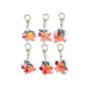 Set di portachiavi in acrilico con cavallo cartone animato carino e testi di benedizione divertenti.