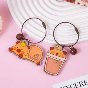 Cute capybara acrylic keychain shaker pendant with steel wire ring and bell ornament.