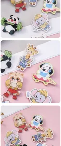 Cute cartoon animal acrylic pin badge detail view, perfect for bag accessories and clothes decoration.