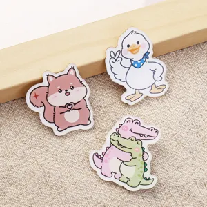 Cute cartoon animal acrylic brooch pins set, adorable duck and crocodile badges for decor.