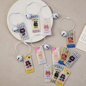 Llavero de Acrílico de Doble Cara Dibujos Animados Animal Oso Conejo Colgante Con Cable de Acero Y Cascabel Regalo