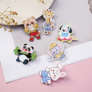 Cute Acrylic Cartoon Animal Brooch Pin For Bag Clothes Decoration Sweet Printed Bear Panda Rabbit Badge Lapel Pin Jewelry Accessory