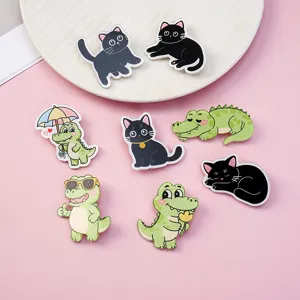 Cute black cat and crocodile acrylic pins set, perfect for bag decoration and daily wear.