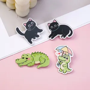 Cute cartoon black cat and crocodile acrylic brooch badge set for daily decoration.