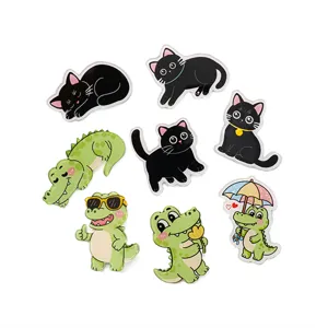 Cute cartoon black cat and green crocodile acrylic brooch badge set for school bag
