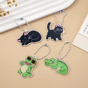 Cute acrylic cartoon cat and alligator keychains with bead chains, perfect schoolbag pendants.