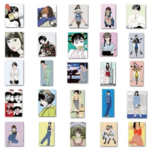 Details of retro Japanese aesthetic girl illustration waterproof stickers for decoration.