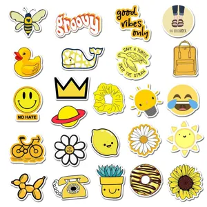 Aesthetic cute yellow waterproof vinyl stickers set details for laptop luggage decor
