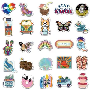 Pack of 50 aesthetic cartoon stickers, waterproof vinyl decals for laptop and water bottle.