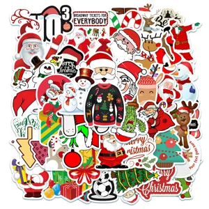Christmas waterproof PVC stickers set, cute Santa and snowman decals for decoration.