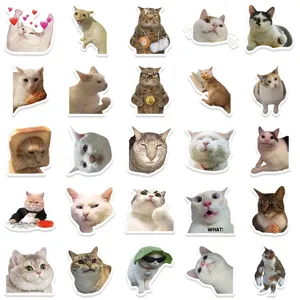 50pcs Funny Cat Meme Stickers Waterproof Cute Kitty Decals for Luggage Phone Case Guitar